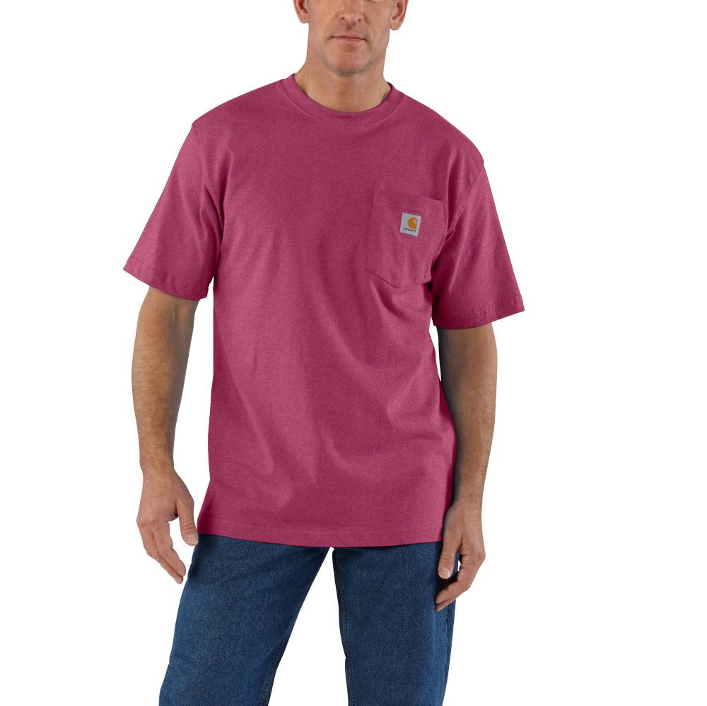 Carhartt Men's Heavyweight Loose-Fit Pocket T-Shirt in Beet Red Heather Shade