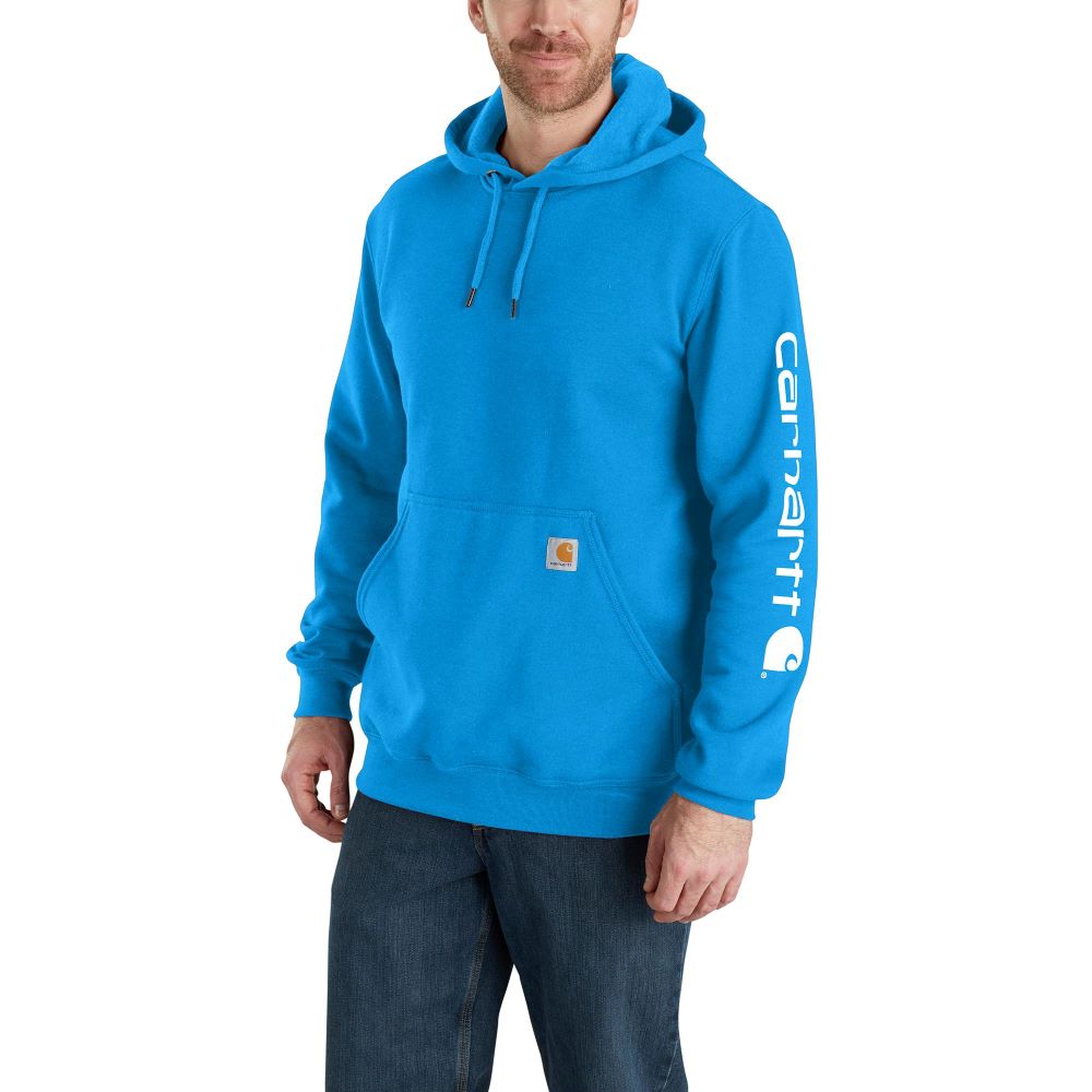 Carhartt Men's Midweight Blue Glow Sleeve Logo Casual Hoodie for Work and Weekend