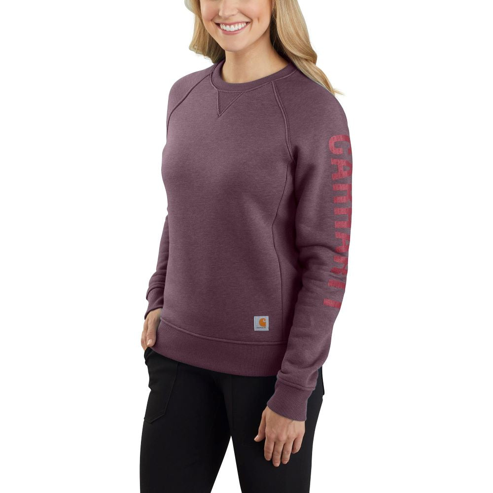 Carhartt Women's Blackberry Heather Midweight Logo Sleeve Crewneck Sweatshirt