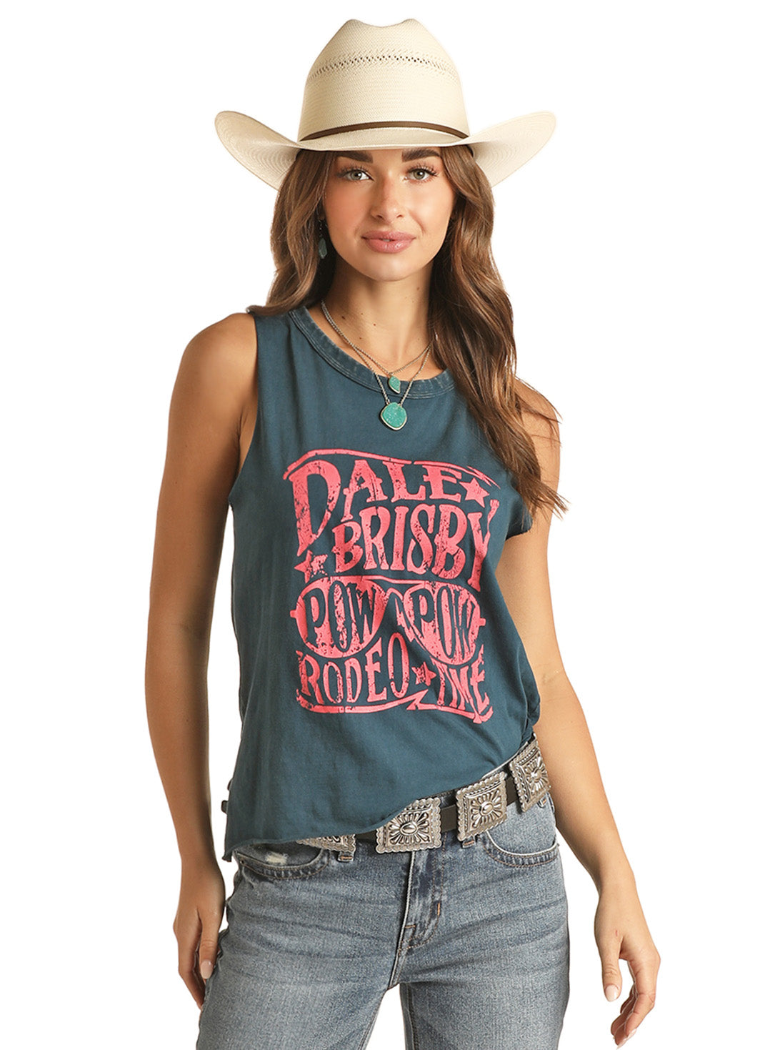 Navy Women's Graphic Tank Top with 'Panhandle - Rock & Roll' and 'Dale Brisby' Design