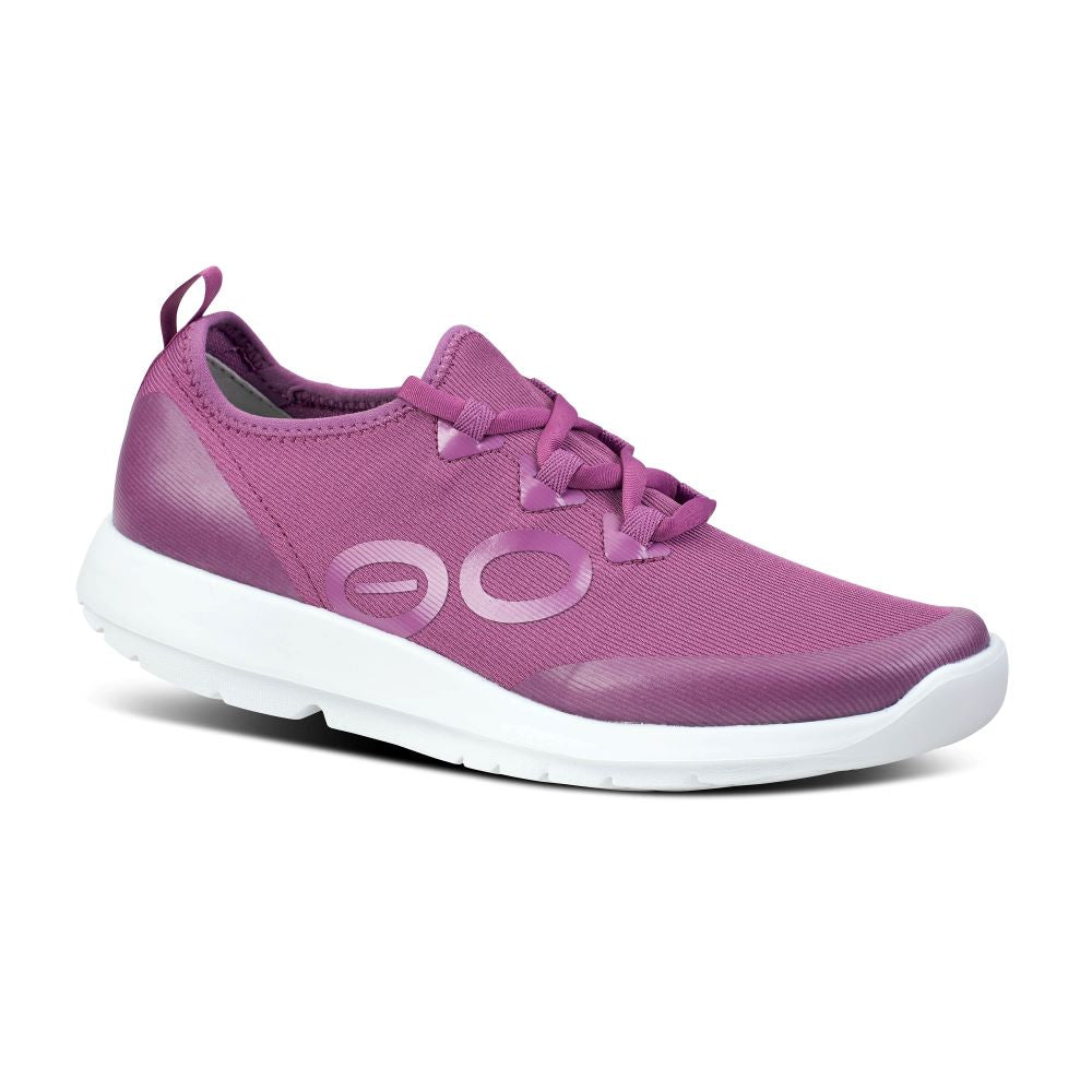 OOFOS Women's Athletic Low-Top OOmg Sport LS Shoes in White and Plum Color Combination