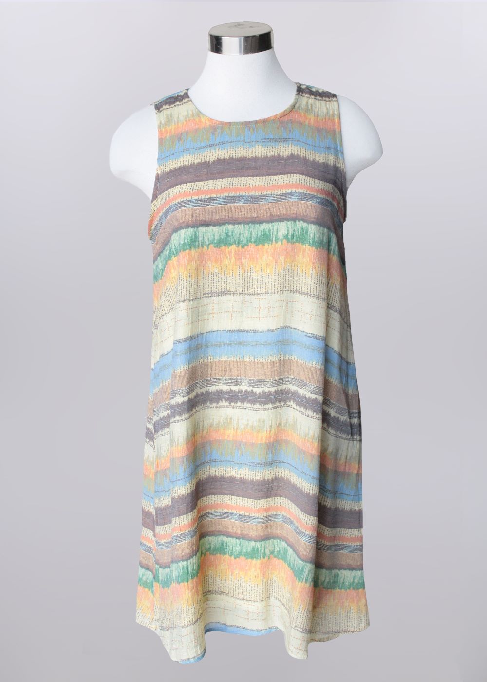 Stylish 'Keren Hart' Women's Cream-Colored Lined Striped Summer Sun Dress for Casual Wear