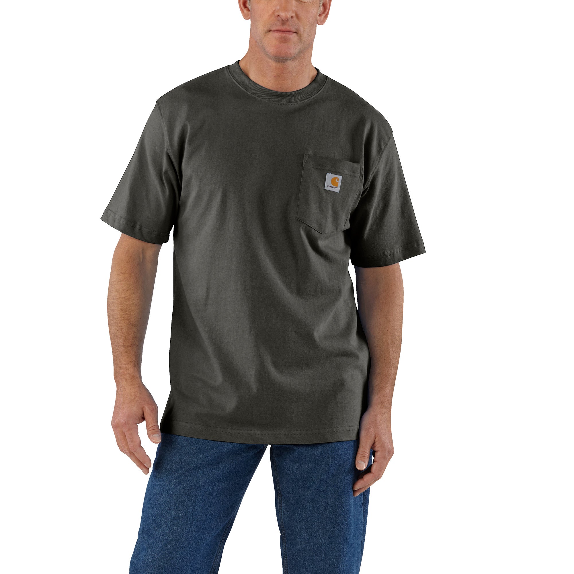 Carhartt Men's Heavyweight Loose-Fit Pocket T-Shirt in Peat Color - Ideal for Hardworking Men