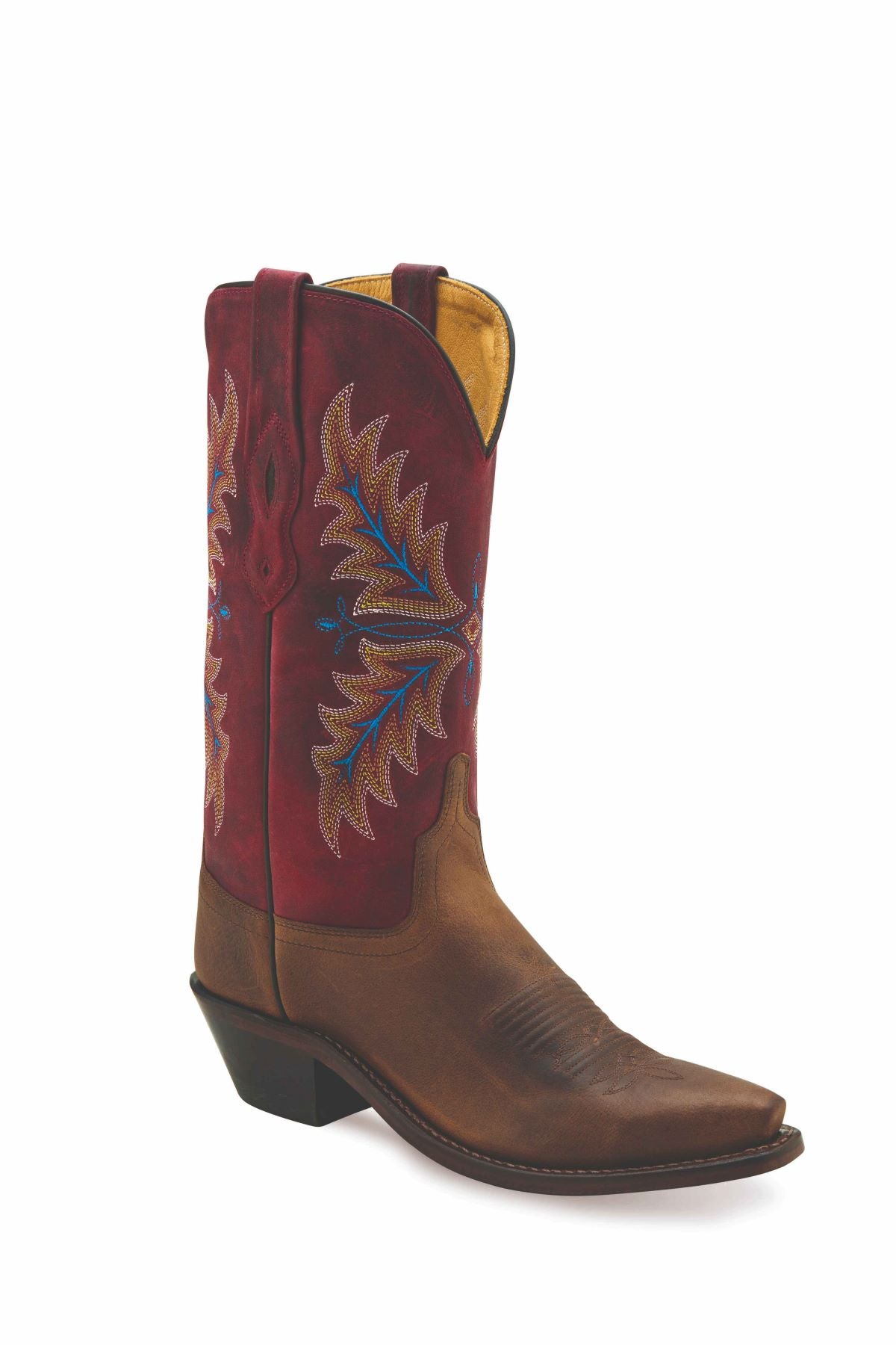 Stylish 'Old West' Women's 12-Inch Brown/Cloudy Burgundy Western Snip Toe Boots