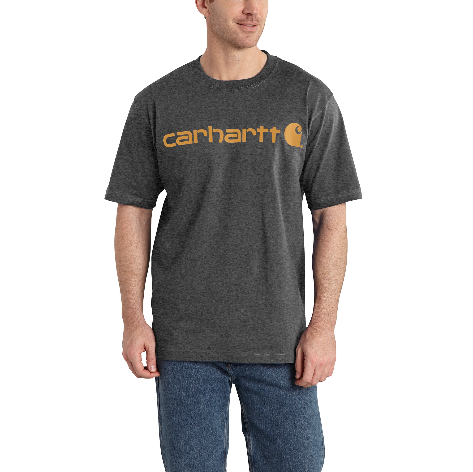 Carhartt Men's High - Quality Heavy - Duty Logo T - Shirt in Carbon Heather Color