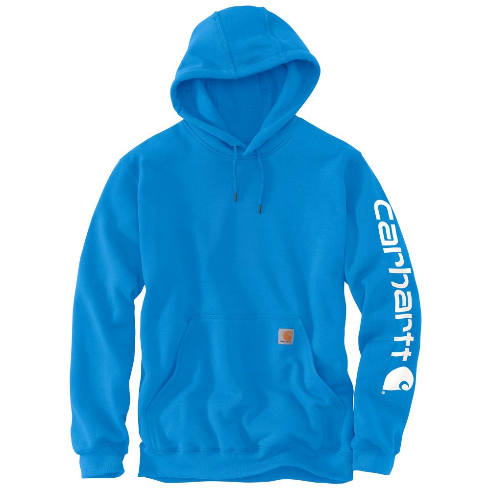 Carhartt Men's Midweight Blue Glow Sleeve Logo Casual Hoodie for Work and Weekend