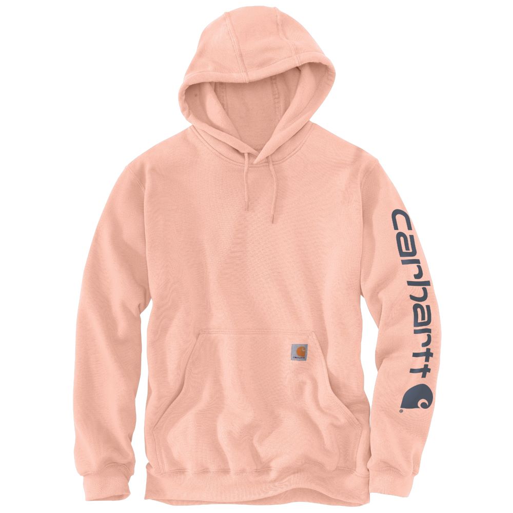Carhartt Men's Midweight Long-sleeved Logo Hoodie in Tropical Peach Color for Work and Weekend