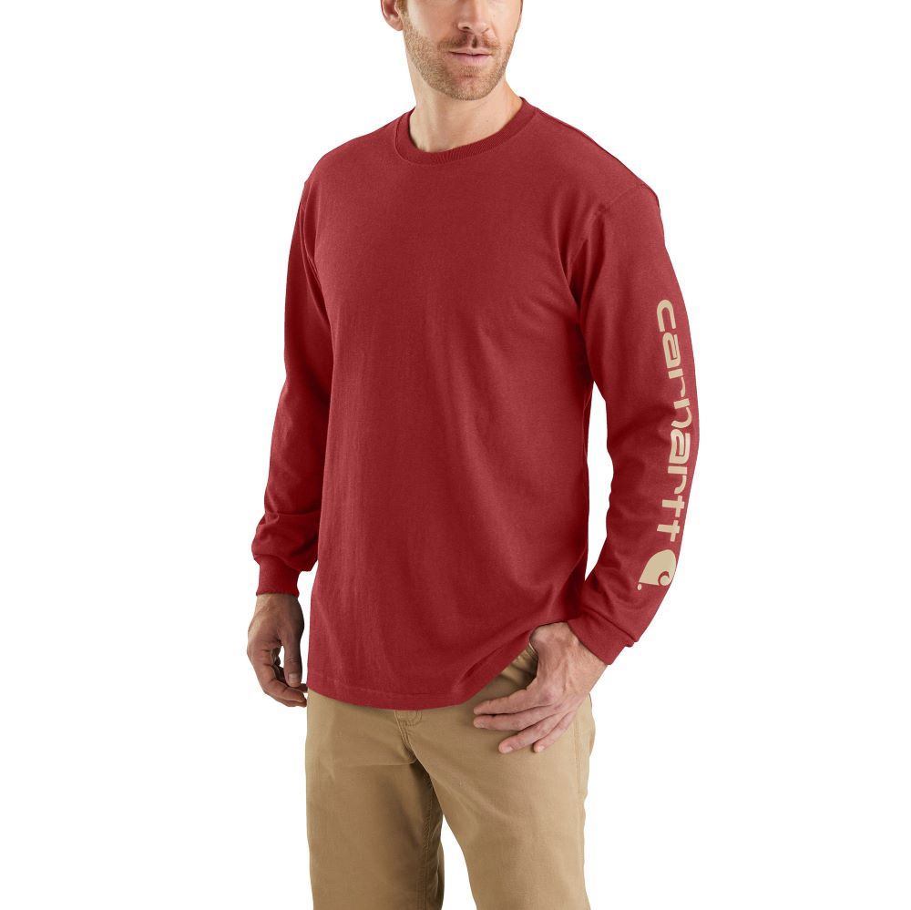 Carhartt Men's Heavyweight Long Sleeve Logo T-Shirt in Crabapple Heather Color