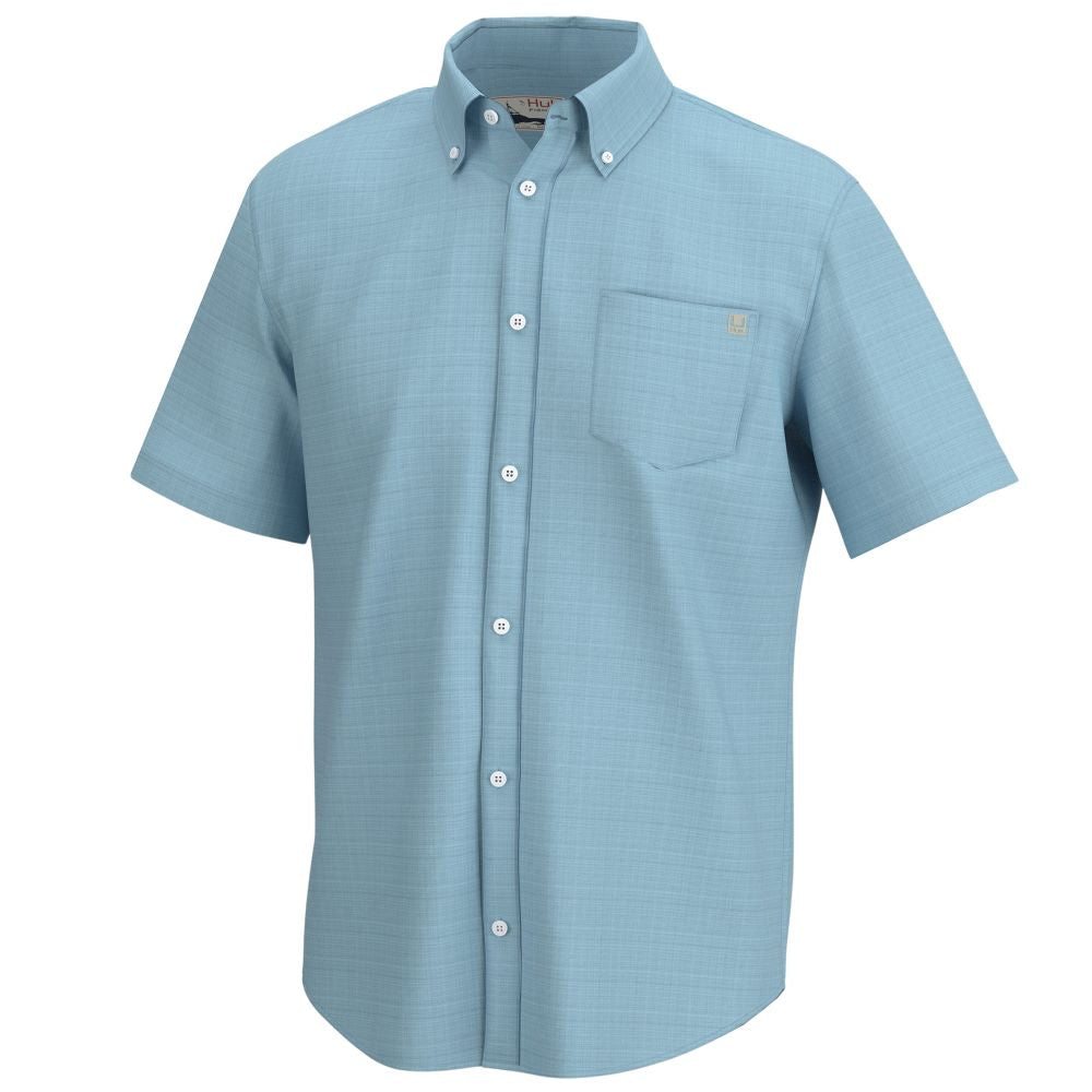 Huk Men's Summer Crystal Blue Kona Cross Dye Button - Down Casual Shirt