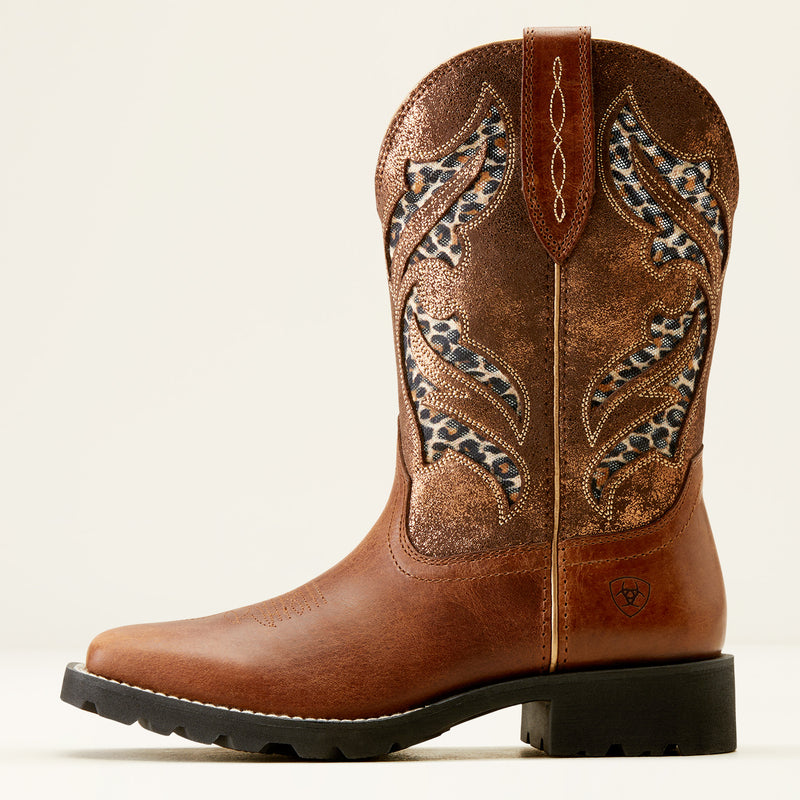 Ariat Women's Western Square Toe Unbridled Rancher VentTEK Boots in Hickory Smoke and Copper Metallic Color Scheme