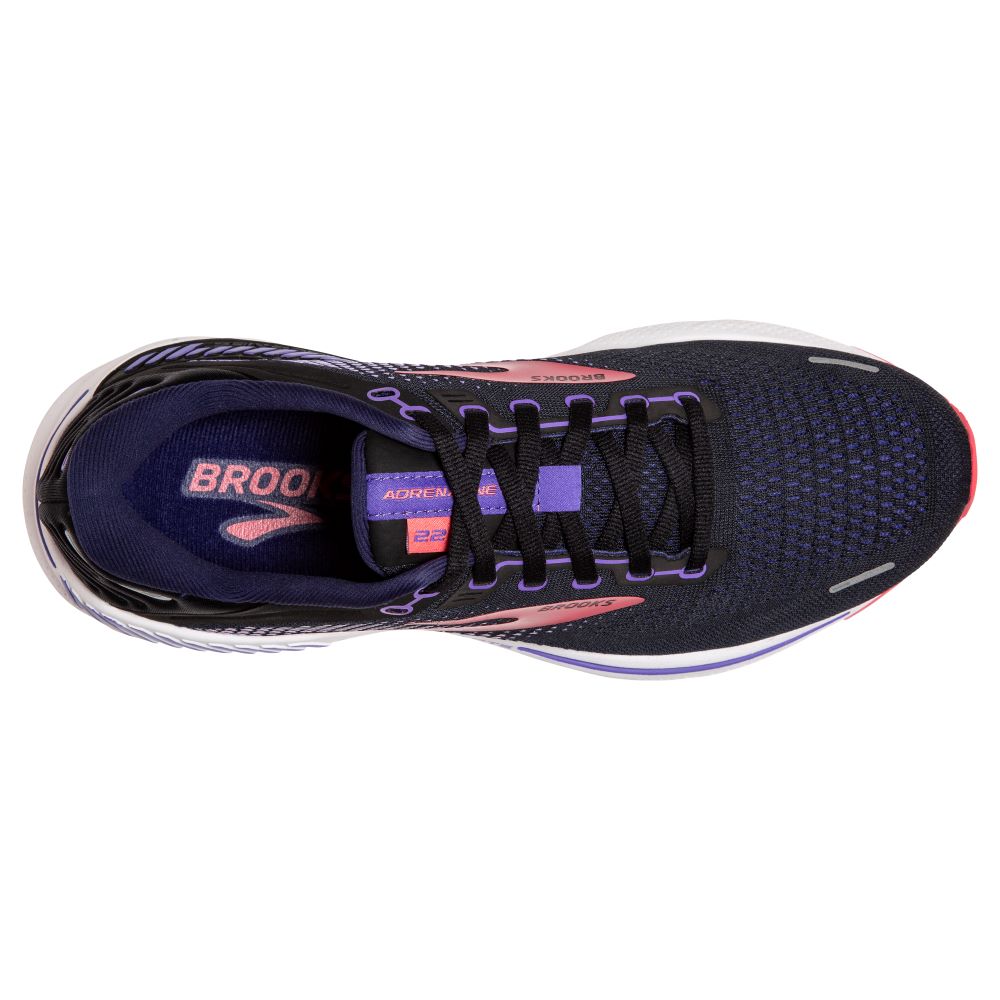Brooks Brand Women's Road Running Shoes - Adrenaline GTS 22 in Black, Purple, and Coral Colors
