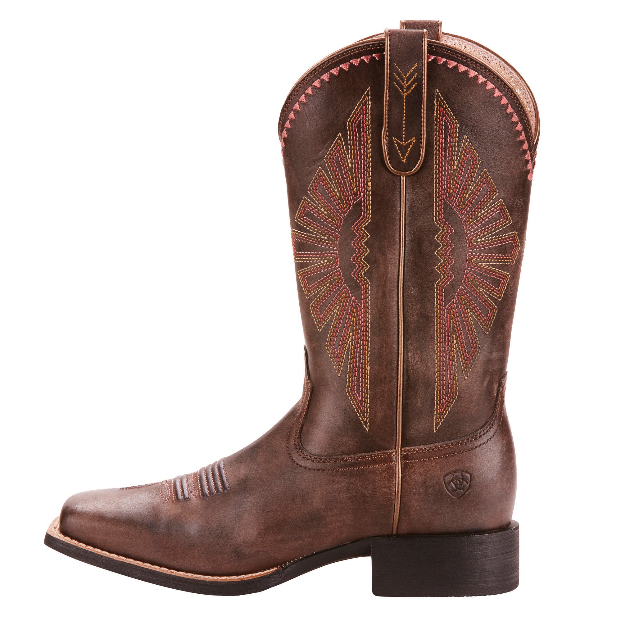 Ariat Women's 11-Inch Round Up Rio Western Boots with Naturally Distressed Brown Finish and Wide Square Toe