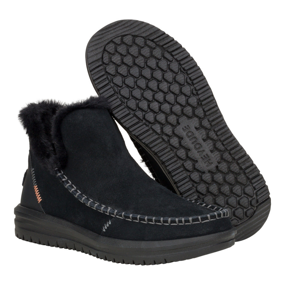 HEY DUDE Women's Fashionable Camden Suede Casual Shoes - Black / Black