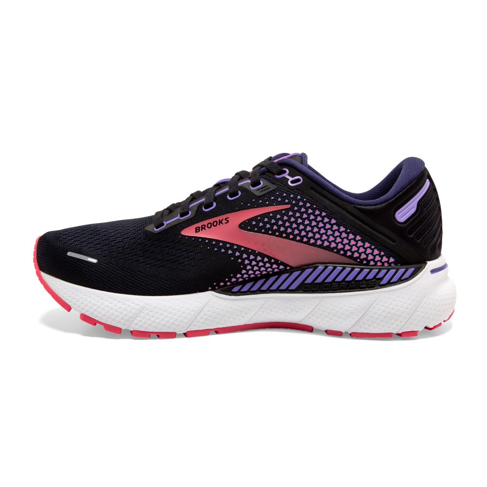 Brooks Brand Women's Road Running Shoes - Adrenaline GTS 22 in Black, Purple, and Coral Colors