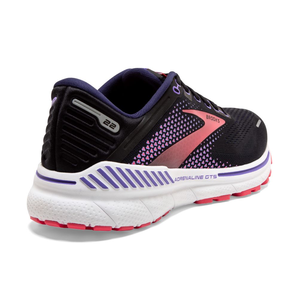Brooks Brand Women's Road Running Shoes - Adrenaline GTS 22 in Black, Purple, and Coral Colors