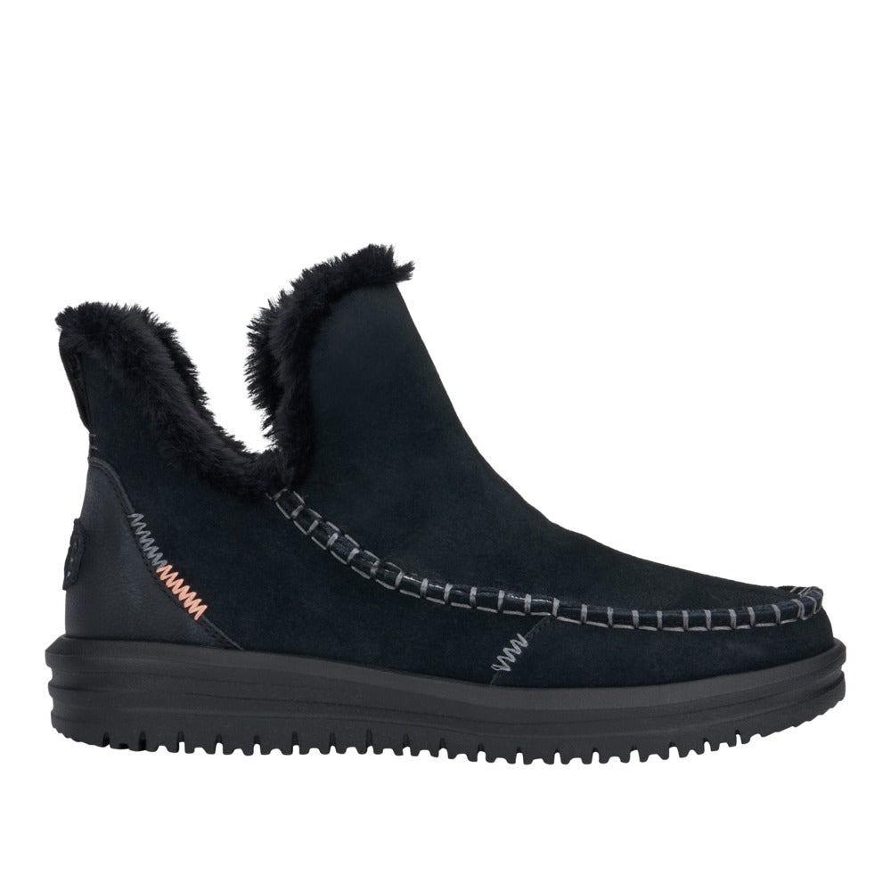 HEY DUDE Women's Fashionable Camden Suede Casual Shoes - Black / Black