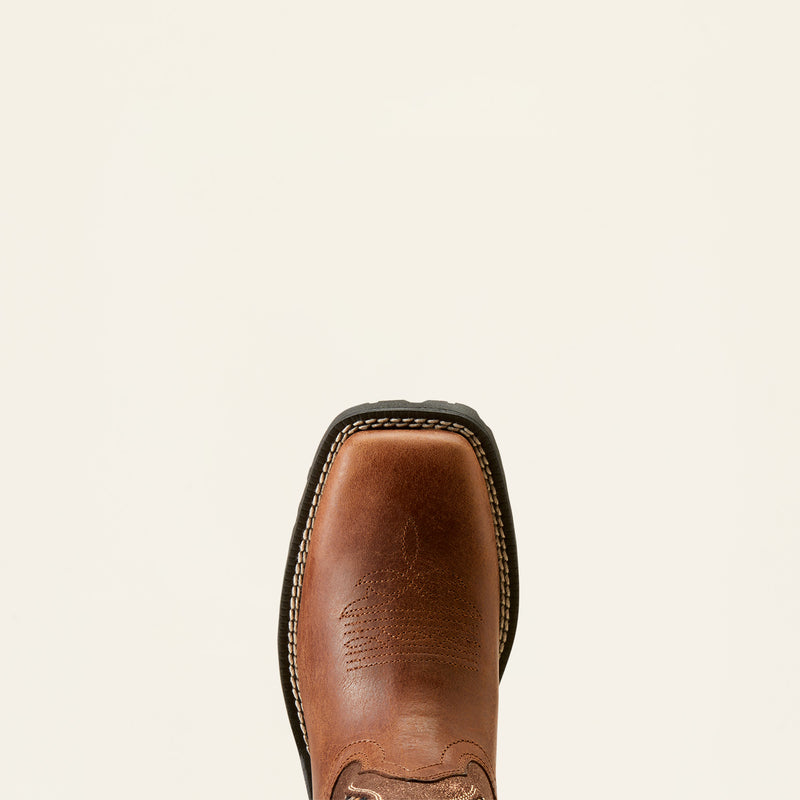 Ariat Women's Western Square Toe Unbridled Rancher VentTEK Boots in Hickory Smoke and Copper Metallic Color Scheme