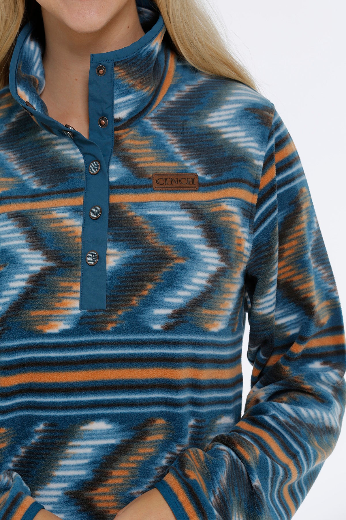Cinch Women's Teal Aztec Soft Polar Fleece Long - Sleeve Pullover